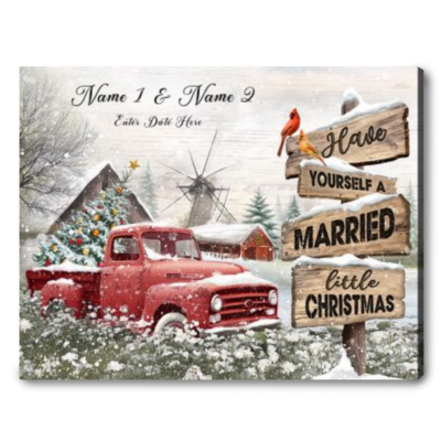 Best Christmas Gift For Newlyweds Farmhouse Red Truck Canvas Wall Art