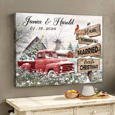 Best Christmas Gift For Newlyweds Farmhouse Red Truck Canvas Wall Art