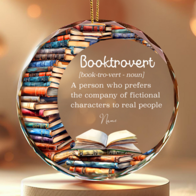 Book Lovers Gifts Custom Booktrovert Name Glass Ornament