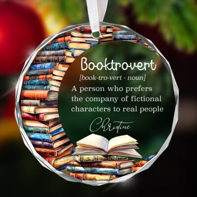 Book Lovers Gifts Custom Booktrovert Name Glass Ornament