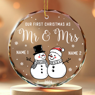 First Christmas as Mr and Mrs Glass Ornament Christmas Newlywed Gift