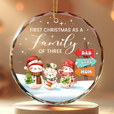 First Christmas As A Family Of Three Glass Ornament Custom Christmas Decor Gift