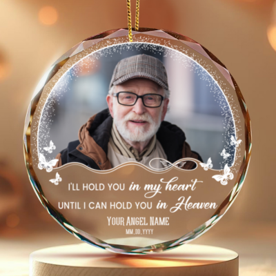 Custom Memorial Photo Gift Hold You In My Heart Glass Ornament