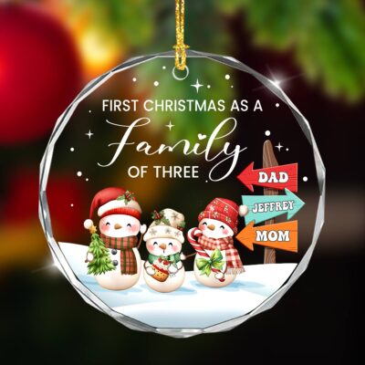 First Christmas As A Family Of Three Glass Ornament Custom Christmas Decor Gift