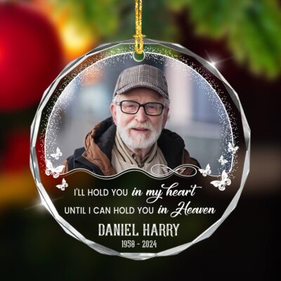 Custom Memorial Photo Gift Hold You In My Heart Glass Ornament