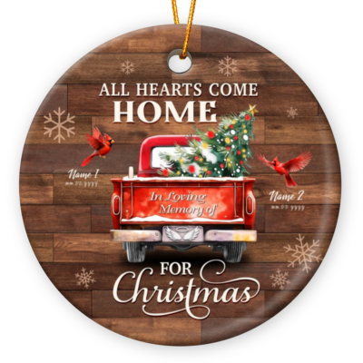 Christmas Cardinal Memorial Keepsake All Hearts Come Home Red Truck Ceramic Ornament