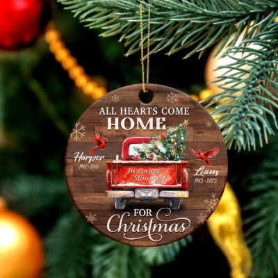 Christmas Cardinal Memorial Keepsake All Hearts Come Home Red Truck Ceramic Ornament