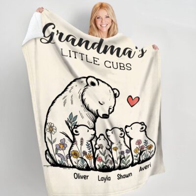 Personalized Gift for Grandma Grandma's Little Cubs Fleece Blanket