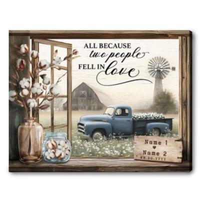 Custom Anniversary Gift For Couples Floral Farm Truck Canvas Wall Art