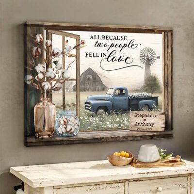 Custom Anniversary Gift For Couples Floral Farm Truck Canvas Wall Art