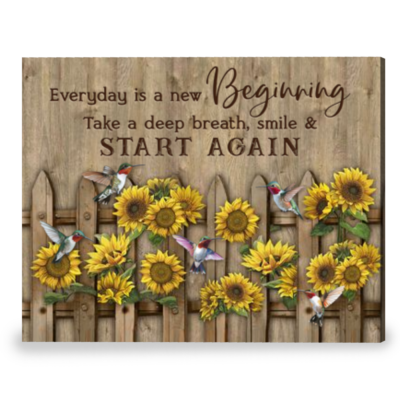 Motivational Wall Art Everyday is a New Beginning Sunflower and Bird Canvas Print