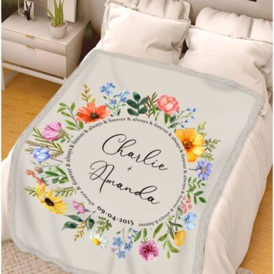 Personalized Fleece Blankets Floral Wedding Anniversary Gift