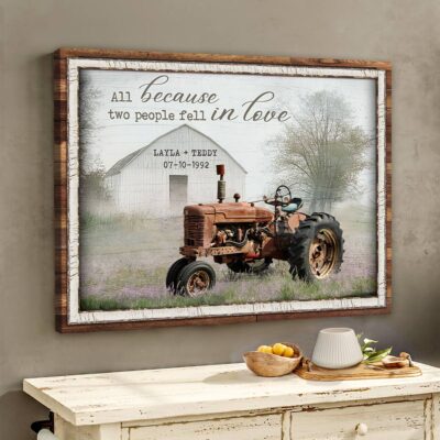 Misty Farm Old Tractor Farmhouse Wall Art Custom Canvas Gift For Her And Him