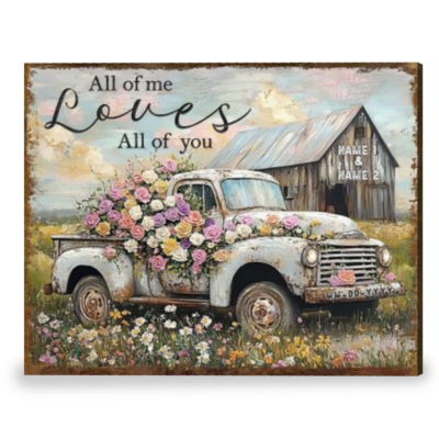 Customized Gifts for Couples Floral Truck and Barn Art Canvas Print