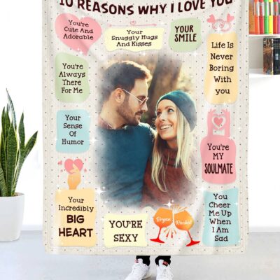 Loving Couple Fleece Blanket Custom Photo Anniversary Gift For Her And Him