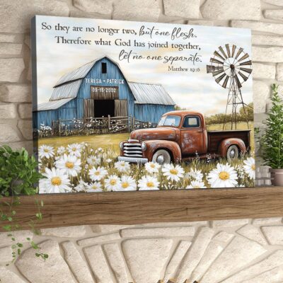 Vintage Barn With Rustic Truck Wall Decor Custom Couple Name Canvas Gift