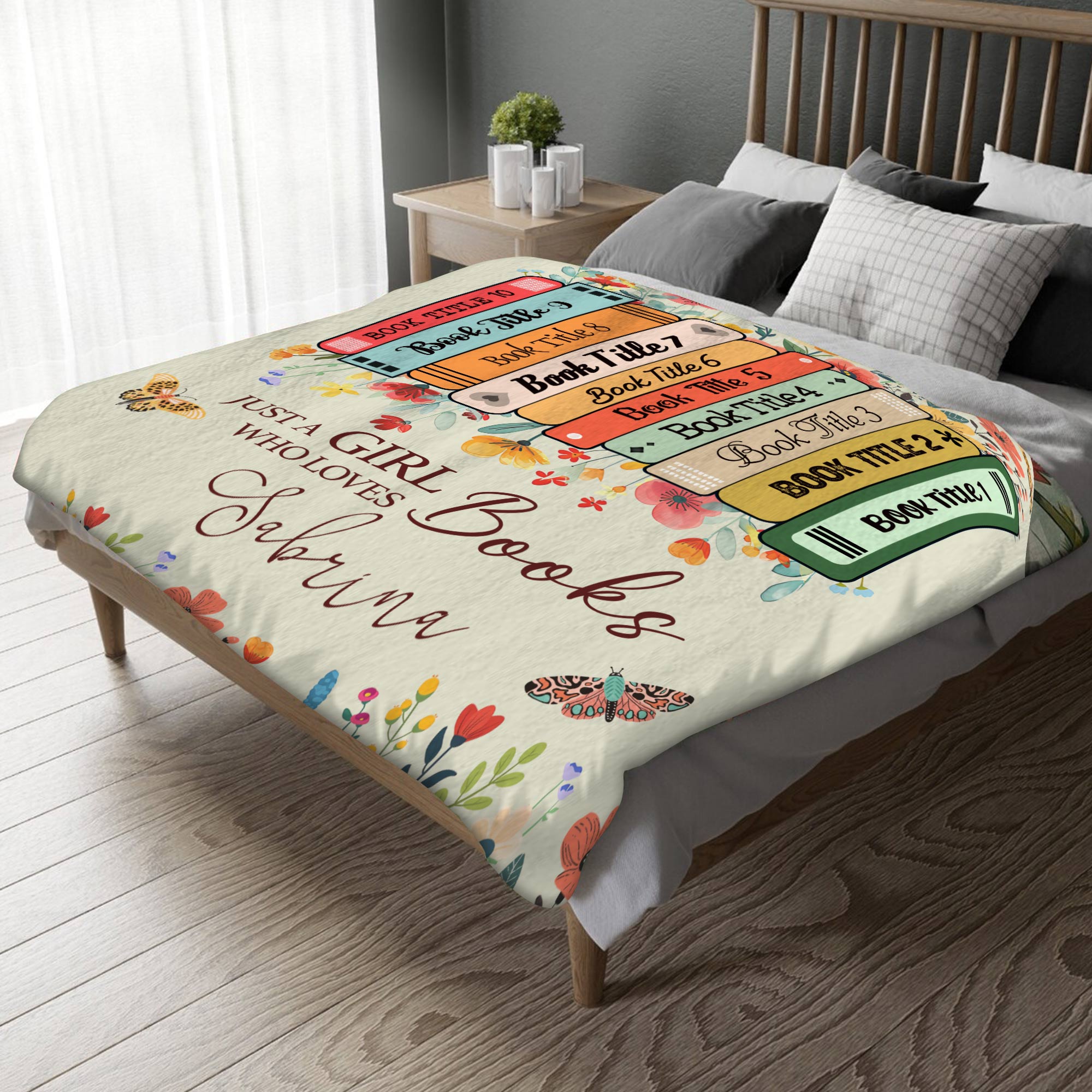 Personalized Floral Reading Fleece Blanket Library Gift For Book Lover  30x40 inches