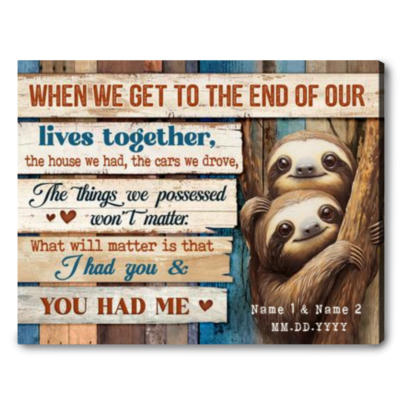 Lovely Sloth Couple Valentines Day Gift Custom Anniversary Decor Wall Art