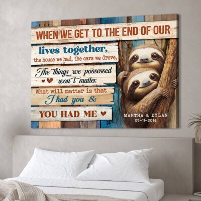 Lovely Sloth Couple Valentines Day Gift Custom Anniversary Decor Wall Art