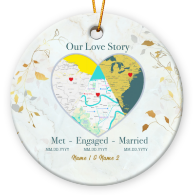 Wedding Anniversary Keepsake Custom Map Location Milestones Couple Ornament