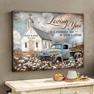 Vintage Farmhouse Church Art Custom Couple Name Canvas Wall Art