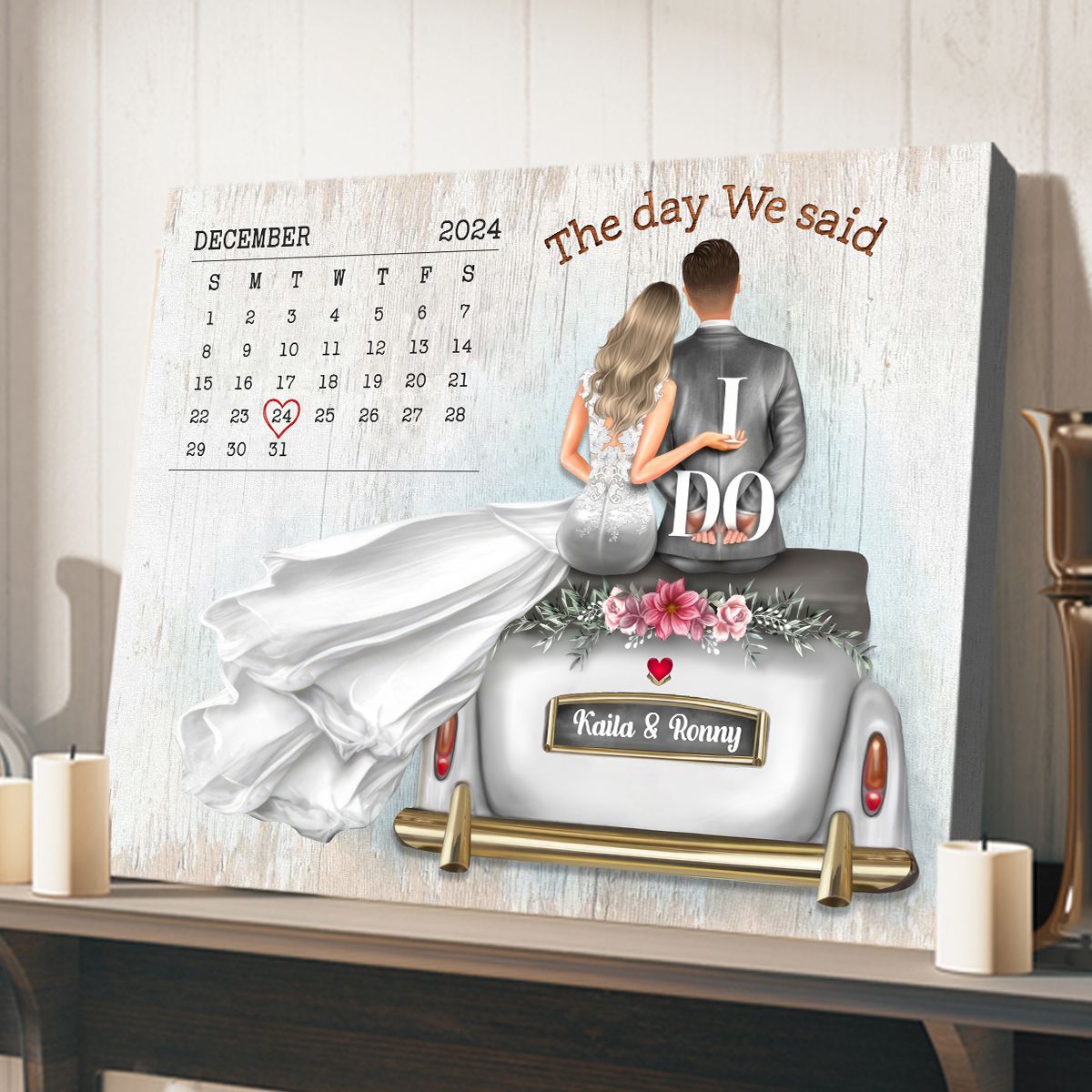 Custom Photo Calendar The Day Our Journey Began - Gift For Couples Personalized 3d Led Light Wooden Base