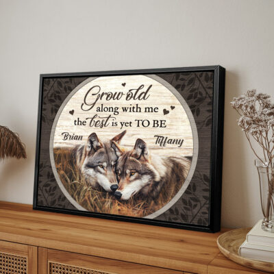 Grow Old Along With Me - Rustic Wolf Couple Personalized Anniversary Canvas Wall Art