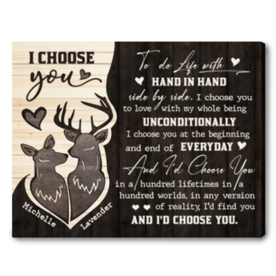 I Choose You - Rustic Deer Couple Personalized Anniversary Canvas Wall Art