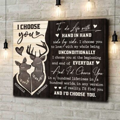 I Choose You - Rustic Deer Couple Personalized Anniversary Canvas Wall Art