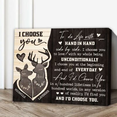 I Choose You - Rustic Deer Couple Personalized Anniversary Canvas Wall Art