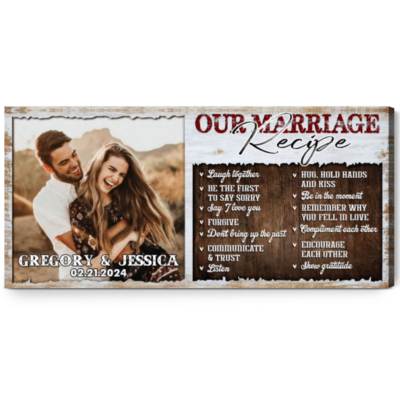 Our Marriage Recipe - Rustic Wedding Gift Idea Custom Photo Canvas Wall Art