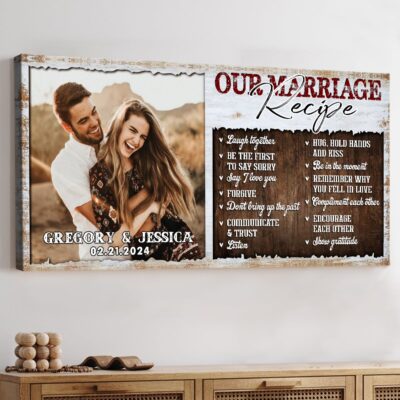 Our Marriage Recipe - Rustic Wedding Gift Idea Custom Photo Canvas Wall Art