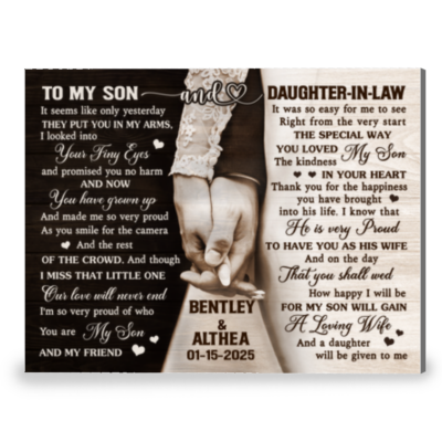 To My Son and Daughter In Law Canvas Wall Art - Personalized Wedding Gift From Parents of The Groom