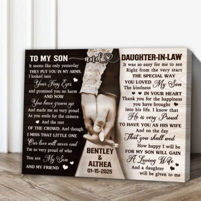 To My Son And Daughter In Law Canvas Wall Art - Personalized Wedding Gift From Parents Of The Groom