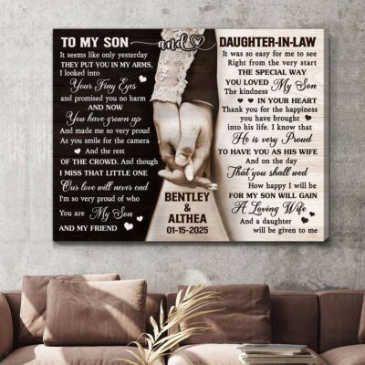 To My Son and Daughter In Law Canvas Wall Art - Personalized Wedding Gift From Parents of The Groom