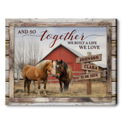 Together We Built A Life We Loved - Personalized Rustic Cross Design Canvas Wall Art