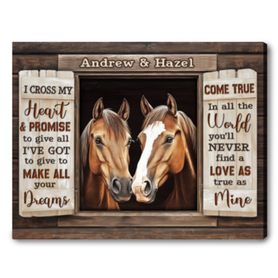 Rustic Love Story Horse Canvas Gift For Couple - Custom Names Wall Decor