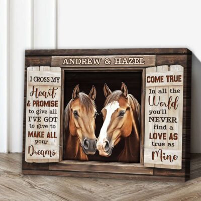 Rustic Love Story Horse Canvas Gift For Couple - Custom Names Wall Decor