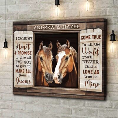 Rustic Love Story Horse Canvas Gift For Couple - Custom Names Wall Decor