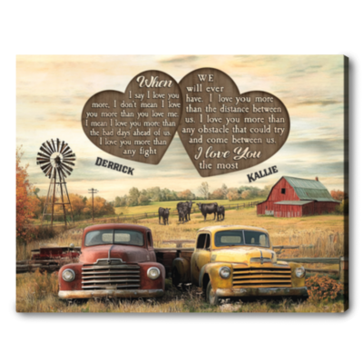 Rustic Romance Personalized Canvas Gifts For Couple - Vintage Truck Love Story Wall Art