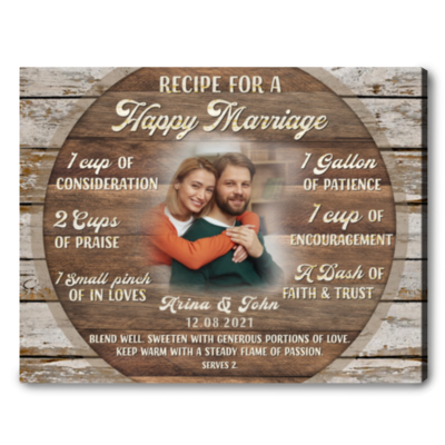 Recipe For A Happy Marriage – Wedding Gift Rustic Custom Photo Canvas Wall Art