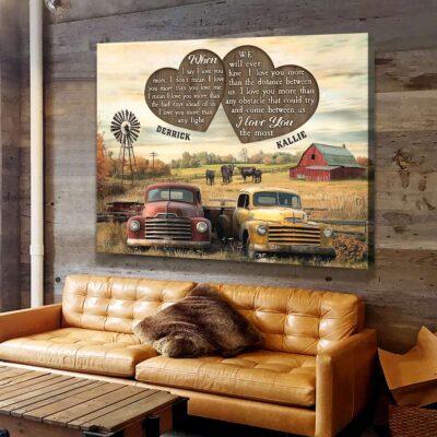 Rustic Romance Personalized Canvas Gifts For Couple - Vintage Truck Love Story Wall Art