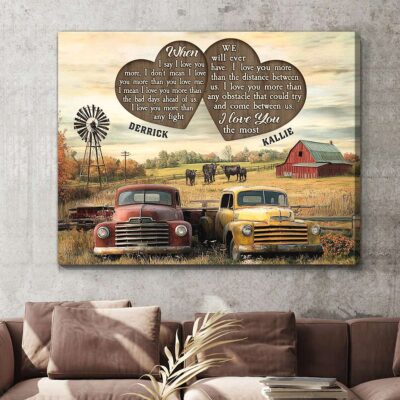 Rustic Romance Personalized Canvas Gifts For Couple - Vintage Truck Love Story Wall Art