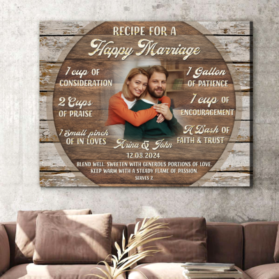 Recipe For A Happy Marriage – Wedding Gift Rustic Custom Photo Canvas Wall Art