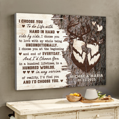 I Choose You - Anniversary Gift Vintage Buck & Doe Custom Name Canvas Wall Art