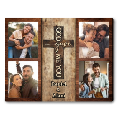 God Gave Me You - Custom Photo Rustic Wood Collage Personalized Gifts For Couple