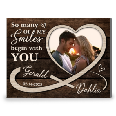 So Many Smiles Begin With You - Custom Heart-Shaped Photo Rustic Wood Canvas Wall Art