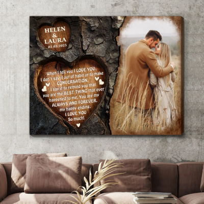 Personalized Gift For Couple Custom Photo Engraved Heart Tree Design Canvas Wall Art