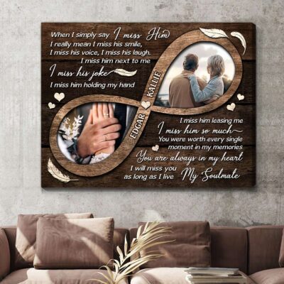 When I Simply Say I Miss Him - Rustic Wood-Style Photo Canvas Memorial Gifts for Loss of Husband