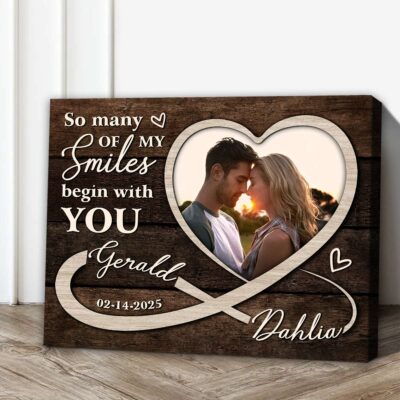 So Many Smiles Begin With You - Custom Heart-Shaped Photo Rustic Wood Canvas Wall Art